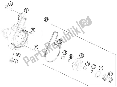 All parts for the Water Pump of the KTM 250 Duke BL ABS B D 16 Japan 2016