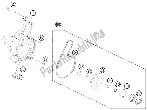 All parts for the Water Pump of the KTM 250 Duke BL ABS CKD 16 Thailand 2016