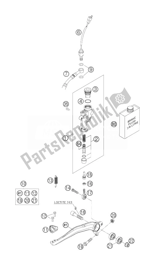 Todas las partes para Control De Freno Trasero de KTM 125 EXC Europe 2007