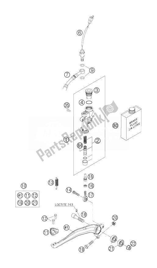 Todas as partes de Controle De Freio Traseiro do KTM 250 EXC F Australia 2007