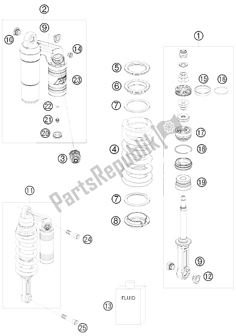 All parts for the Shock Absorber of the KTM 990 Super Duke R Europe 2009