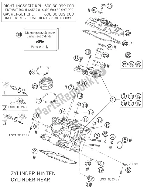 All parts for the Cylinder Head Rear of the KTM 990 Adventure S Europe 2007