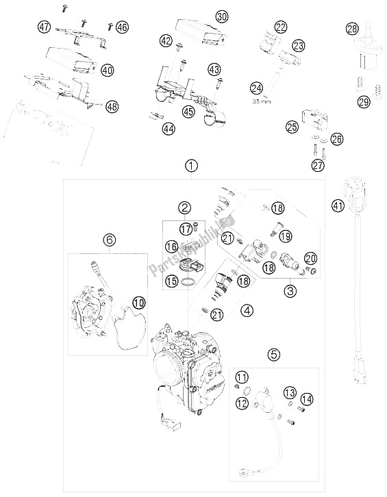 All parts for the Throttle Body of the KTM 690 Duke White USA 2009