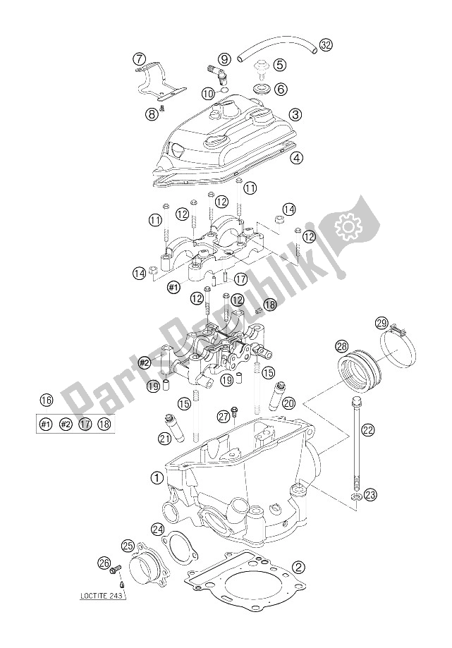 Tutte le parti per il Testata del KTM 250 EXC F Europe 2006