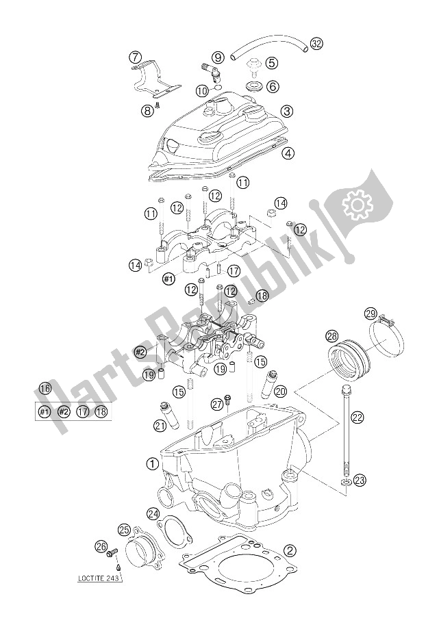 All parts for the Cylinder Head of the KTM 250 XCF W South Africa 2008