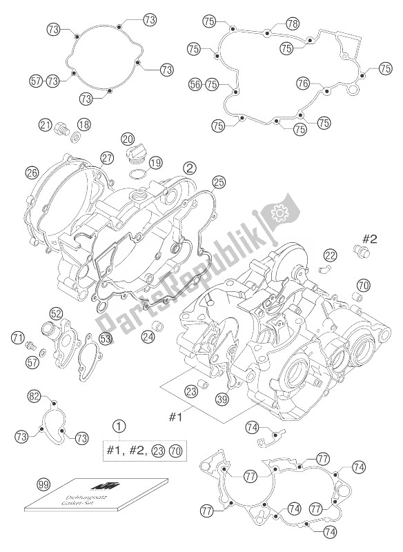 All parts for the Engine Case 85 Sx of the KTM 85 SX Europe 6001D8 2004