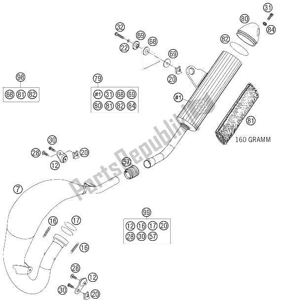 All parts for the Exhaust System of the KTM 85 SX 17 14 Europe 2006