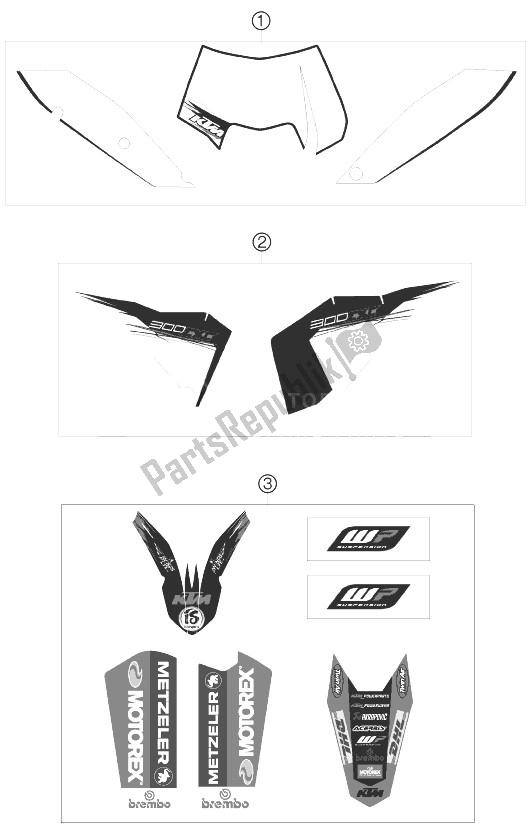 All parts for the Decal of the KTM 300 EXC Australia 2010