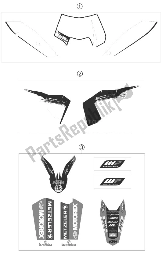 Todas las partes para Etiqueta de KTM 300 EXC Europe 7403J6 2010