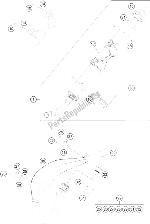 Toutes les pièces pour le Système D'échappement du KTM 300 EXC Australia 2016