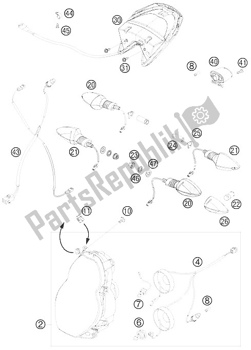 All parts for the Lighting System of the KTM 990 Super Duke R Australia United Kingdom 2009