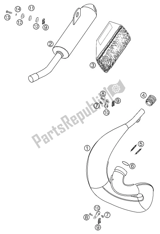 All parts for the Exhaust, Main Silencer 65 Sx of the KTM 65 SX Europe 2002