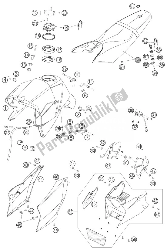 Wszystkie części do Zbiornik, Siedzenie, Pokrowiec KTM 990 Super Duke Black Europe 2007