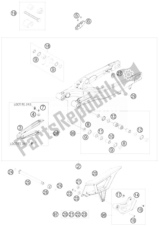 Todas las partes para Brazo Oscilante de KTM 200 EXC Australia 2010