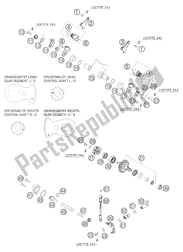 All parts for the Exhaust Control of the KTM 250 EXC Australia 2005