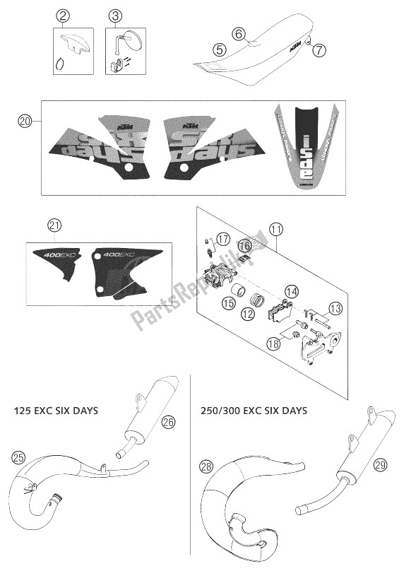 Tutte le parti per il Nuove Parti 125-525 Chas Sei Giorni del KTM 300 EXC SIX Days Europe 2003