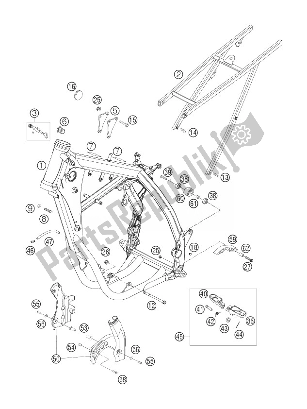 Alle onderdelen voor de Frame, Subframe van de KTM 250 EXC F Europe 2007