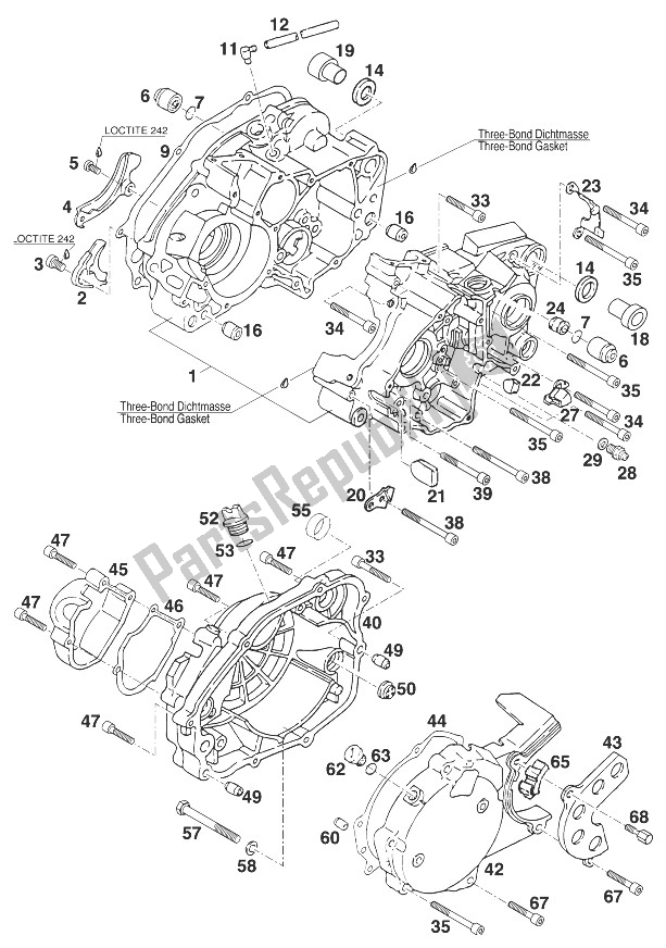 All parts for the Crankcase Kpl. 125 Euro '96 of the KTM 125 Sting 100 98 Europe 1998