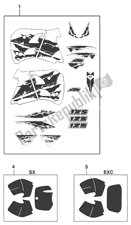 Toutes les pièces pour le Jeu De Décalcomanies 125 ? 94 du KTM 125 E XC USA 1994