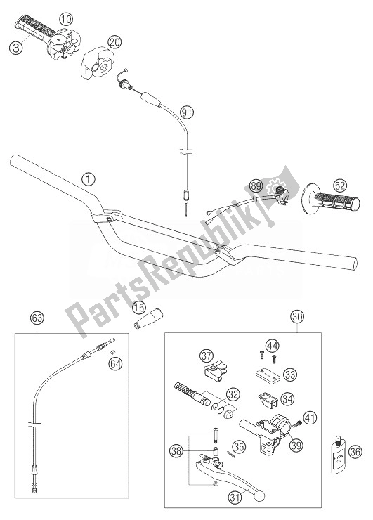 All parts for the Handlebar, Controls 85 Sx of the KTM 105 SX Europe 2004