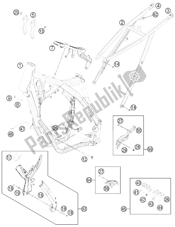 Tutte le parti per il Telaio del KTM 125 SX Europe 2012