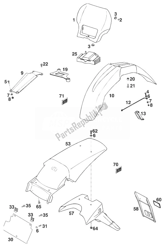 All parts for the Fenders Rxc-e '98 of the KTM 400 RXC E USA 1998