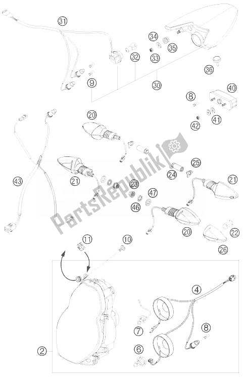 Tutte le parti per il Sistema Di Illuminazione del KTM 990 Super Duke Anthrazit 07 Europe 2007