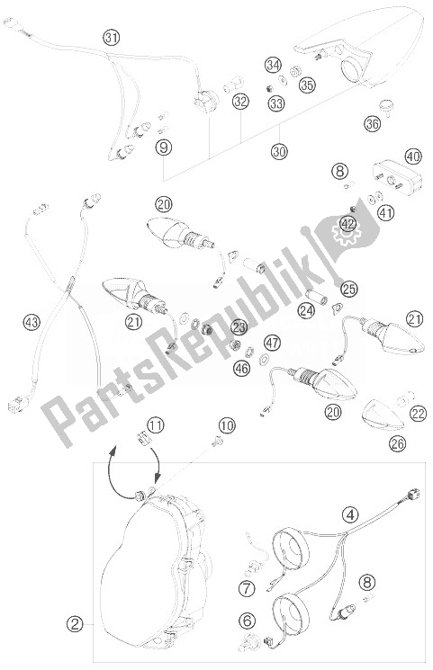 All parts for the Lighting System of the KTM 990 Super Duke Orange Australia United Kingdom 2007