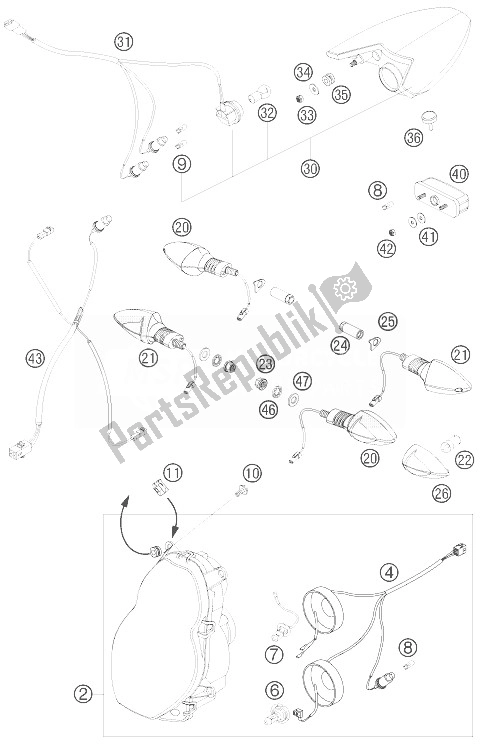 All parts for the Lighting System of the KTM 990 Super Duke Orange Europe 2007