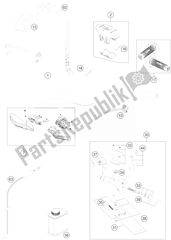 All parts for the Handlebar, Controls of the KTM 350 XCF W USA 2014