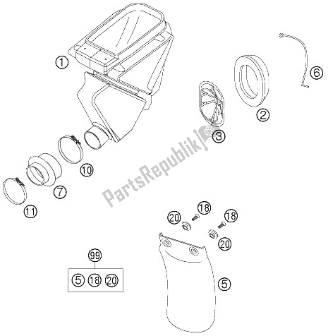 Wszystkie części do Skrzynka Filtra Powietrza KTM 65 SX Europe 2005