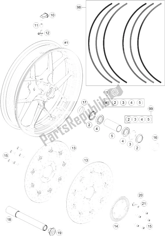 Toutes les pièces pour le Roue Avant du KTM 1290 Super Duke GT Grey ABS 16 Australia 2016