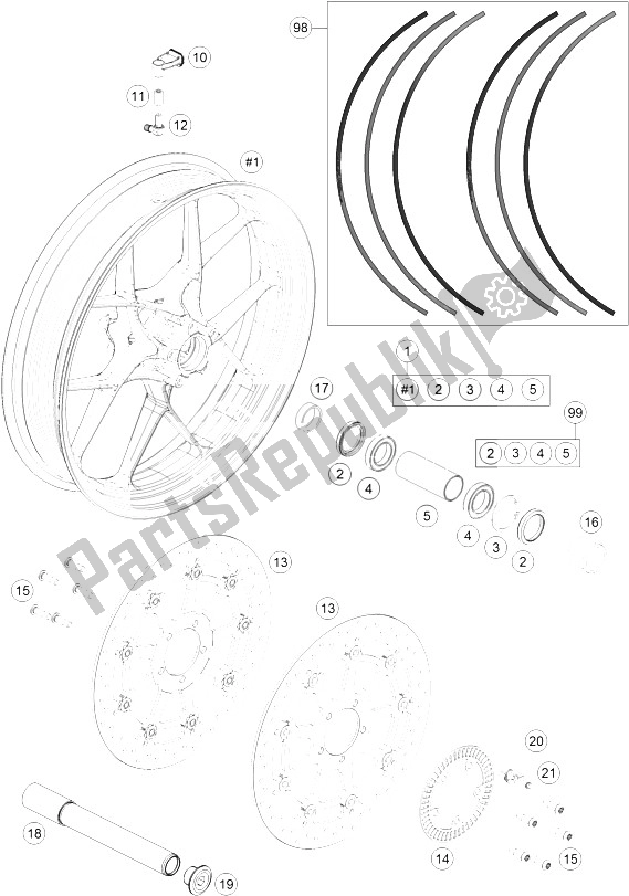 Todas las partes para Rueda Delantera de KTM 1290 Super Duke GT OR ABS 16 USA 2016