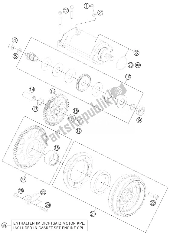 All parts for the Electric Starter of the KTM 1190 RC8 R White Japan 2013