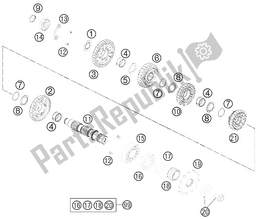 All parts for the Transmission Ii - Countershaft of the KTM 450 SX F Europe 2011