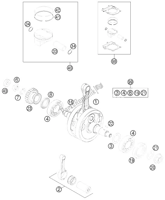 All parts for the Crankshaft, Piston of the KTM 250 EXC F Factory Edit Europe 2011