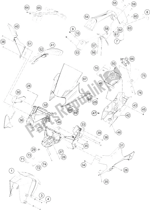 Toutes les pièces pour le Masque, Ailes du KTM RC 200 White W O ABS B D 16 Europe 2016