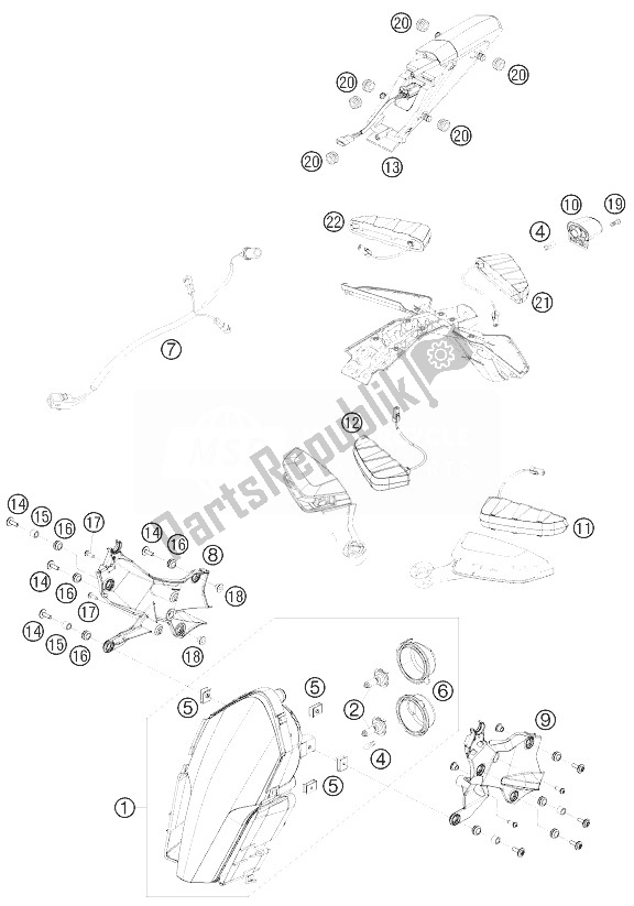 Tutte le parti per il Sistema Di Illuminazione del KTM 1190 RC8 White USA 2010