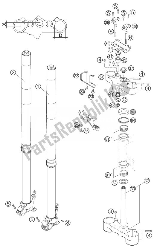 All parts for the Telescopic Fork Wp Usd 48 of the KTM 640 Adventure R Australia United Kingdom 2004