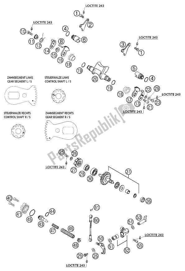 Alle onderdelen voor de Uitlaat Controle 250/300/380 van de KTM 300 EXC Europe 2002