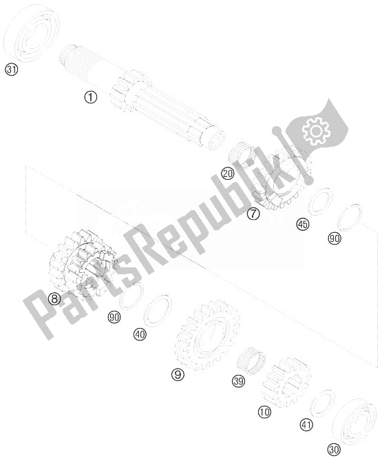 All parts for the Transmission I - Main Shaft of the KTM 250 SX F Europe 2010