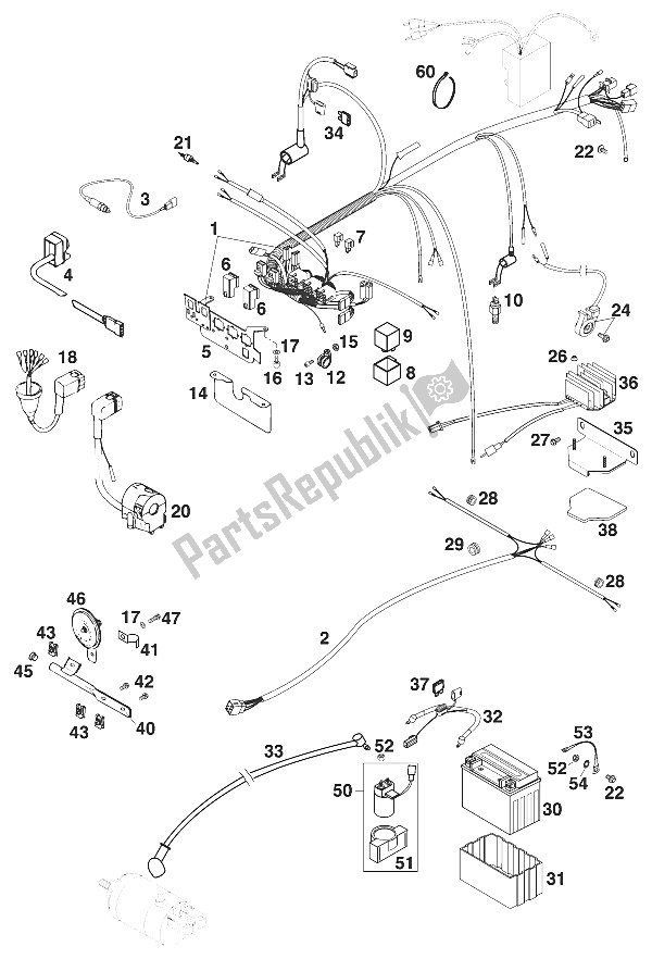 Alle onderdelen voor de Kabelboom Egs-e, Lse, Rxc-e '9 van de KTM 400 RXC E USA 1997