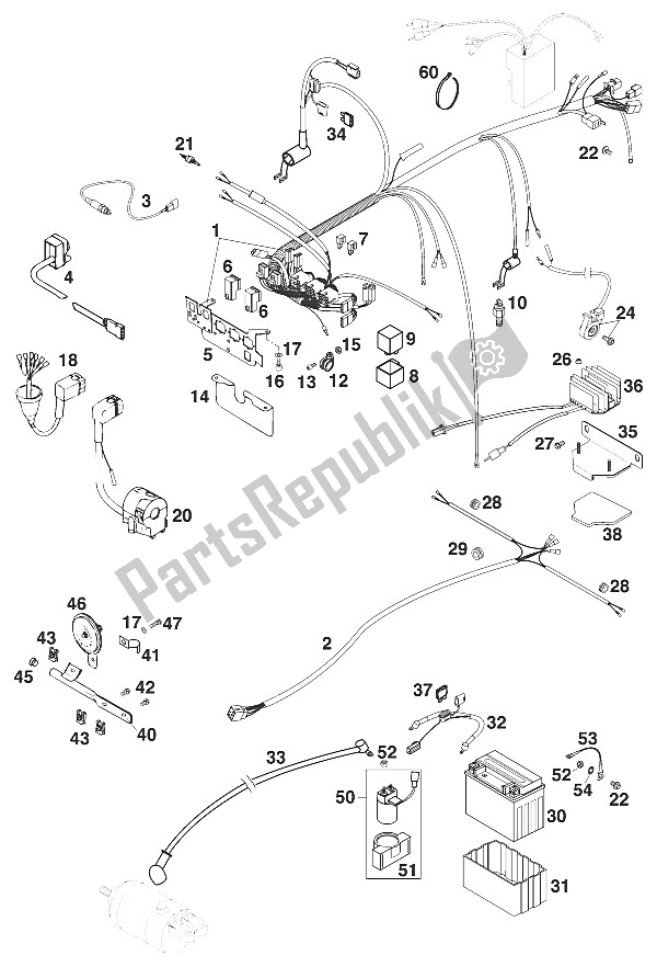 All parts for the Wire Harness Egs-e,lse,rxc-e '9 of the KTM 620 EGS E 37 KW 20 LT Blau Europe 1997