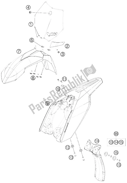 All parts for the Mask, Fenders of the KTM 50 SX Mini Europe 2015