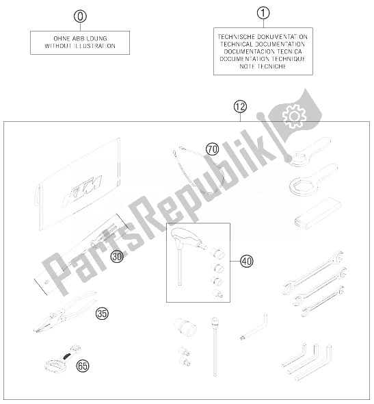 All parts for the Accessories Kit of the KTM 990 Supermoto R ABS Europe 2013