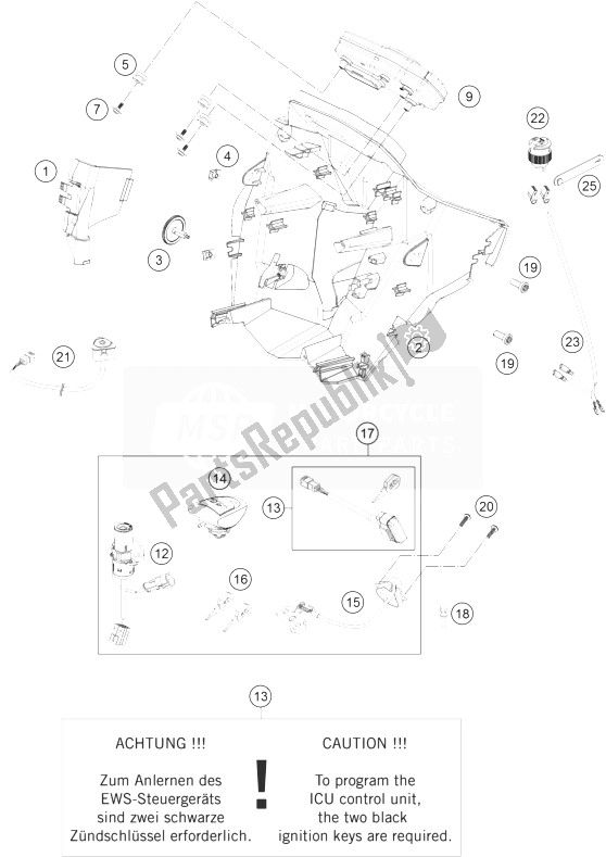 All parts for the Instruments, Lock System of the KTM 990 Supermoto T Black ABS Europe 2013