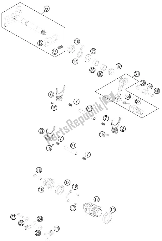 All parts for the Shifting Mechanism of the KTM 450 Rally Factory Replica 2012