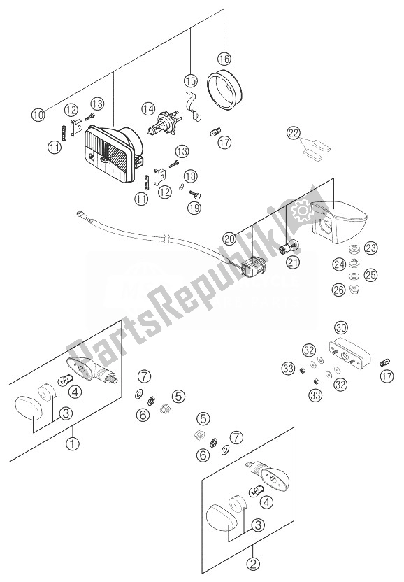 Tutte le parti per il Faro, Luce Posteriore, Lampeggi del KTM 625 SXC USA 2003