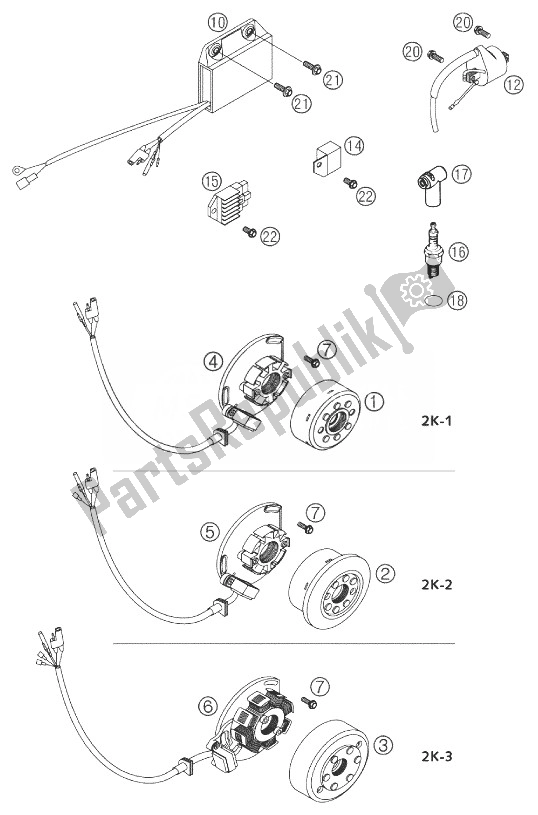 All parts for the Ignition Kokusan 2k-1/2k-2/2-3 of the KTM 200 EXC Europe 2003