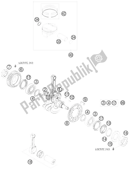 All parts for the Crankshaft, Piston of the KTM 690 Supermoto LIM ED Europe 2009
